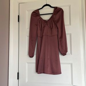 Hollister Maroon Silk Long Sleeve Dress